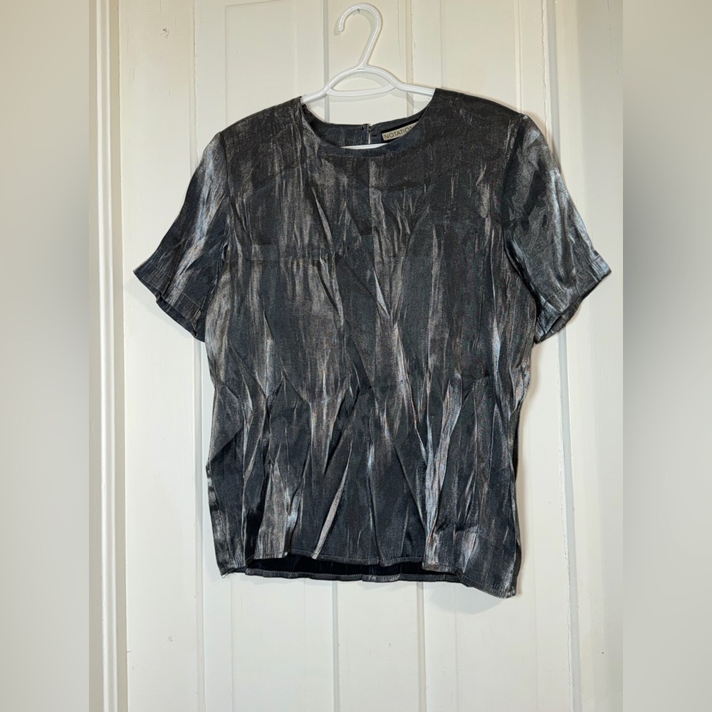 Women's size large Notations Silver Short Sleeve Top, shirt, blouse